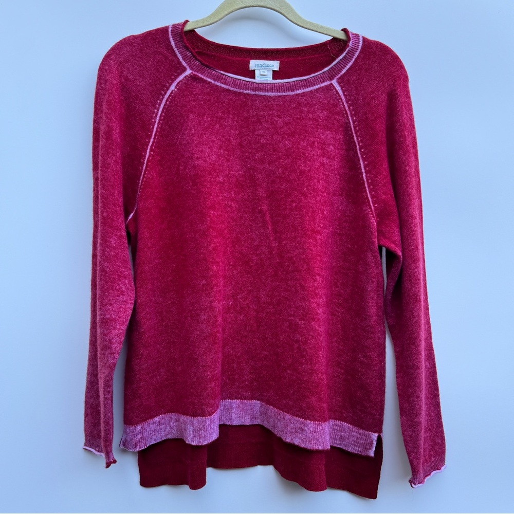 Sundance 100% Cashmere Red Long Sleeve High Low Hem Crewneck Sweater Size XL